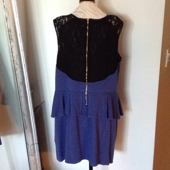 ABS by Allen Schwartz blue midi dress. 2x leather trimed - Picture 4 of 7